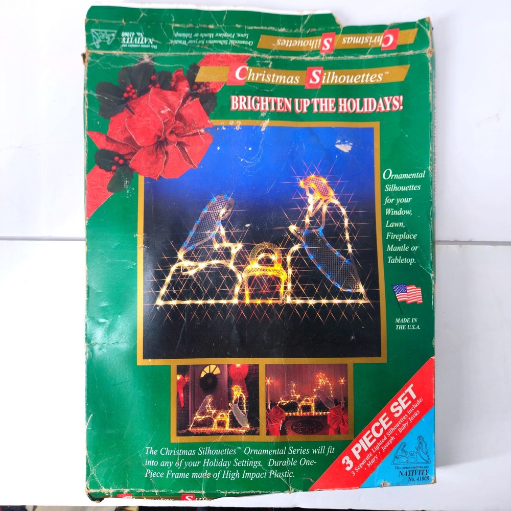 Vintage 1995 Markee Christmas Silhouettes Lighted‎ Nativity 3 Piece Set Made USA